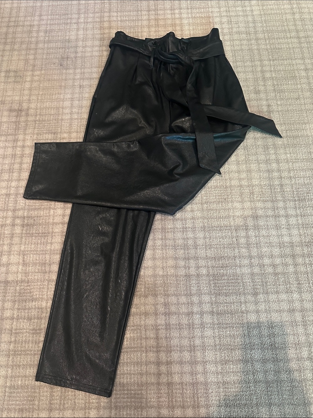 Commando Black Faux Leather Paperbag High-Waist Pants with Self-Tie Belt - Picture 4 of 6
